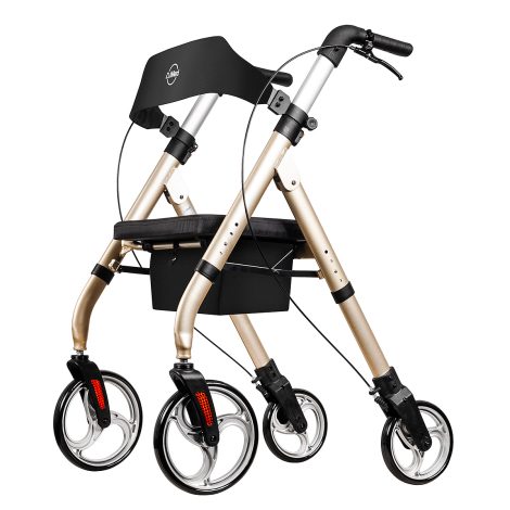 Heavy Duty Rollator Tall Strong Bariatric Mobility Walker Mid Side - Champagne